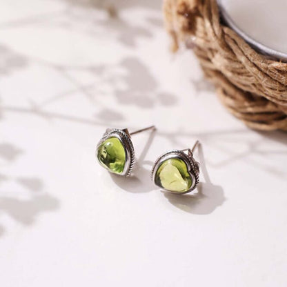 Peridot Heart Sterling Silver 925 Stud Earring