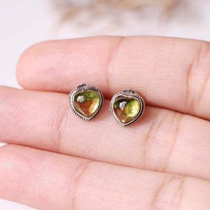Peridot Heart Sterling Silver 925 Stud Earring