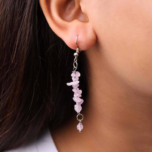 Rose Quartz Chips Hook Earring
